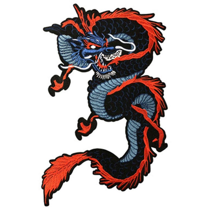 TEBWPIY Large Dragon Embroidered Applique Iron On Sew On Patch 13.4''Suitable for DIY Jeans, Jackets, Clothing, Bagsï¼ˆBlack Redï¼‰ - Image 1